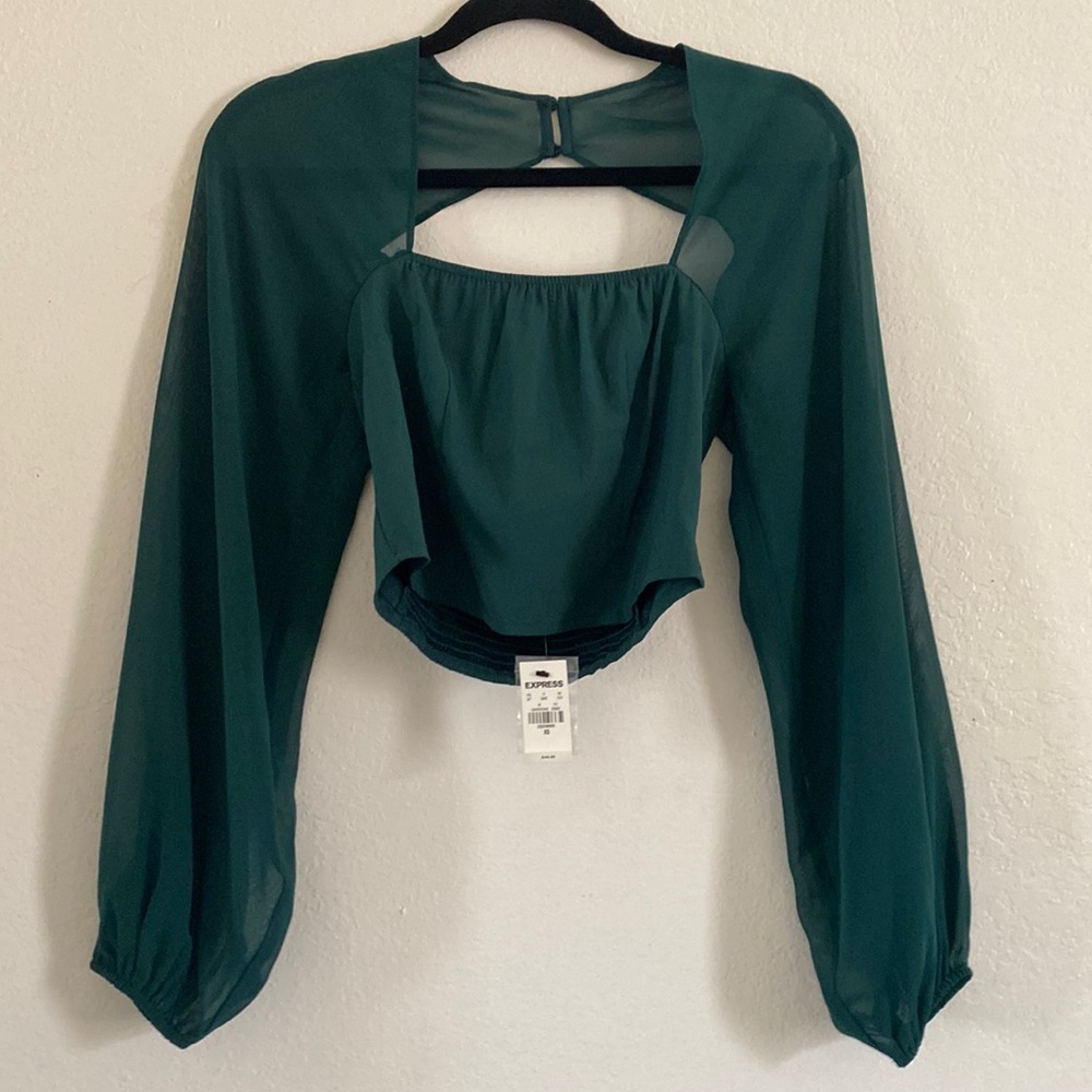 Express Dark Green Long Sleeve Crop Top